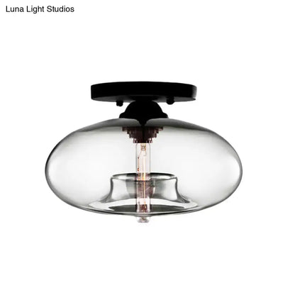 Glass Oval Flush Mount light with clear glass shade and black canopy Decorbites on Tampa Home & Garden Store