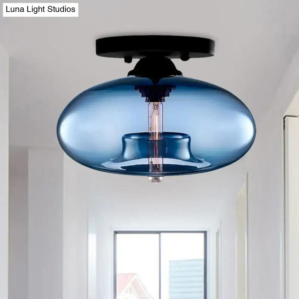 Glass Oval Flush Mount ceiling light in blue glass by Decorbites, modern fixture on Tampa Home & Garden Store