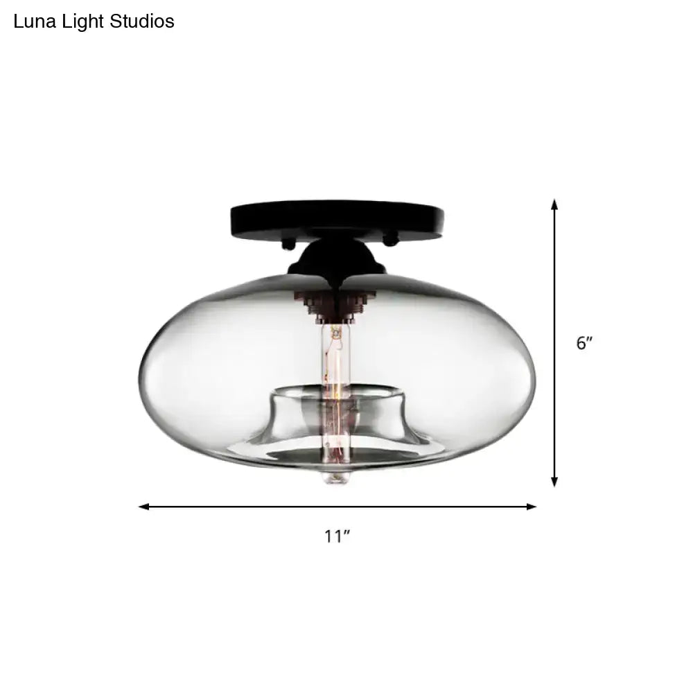 Glass Oval Flush Mount by Decorbites, clear glass globe with black hardware, 11in x 6in on Tampa Home & Garden Store