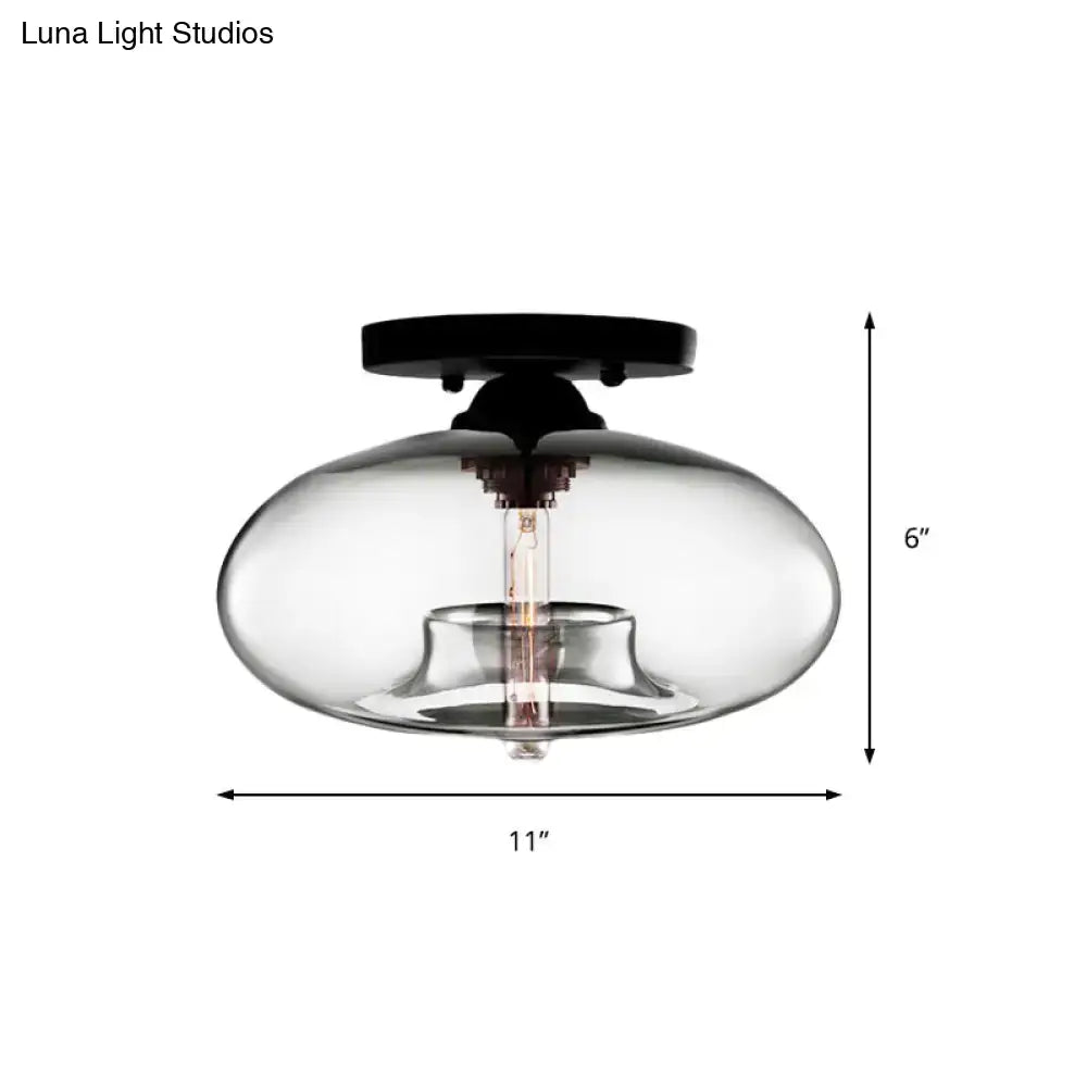 Glass oval flush mount light with clear bubble shade and black mount Decorbites on Tampa Home & Garden Store