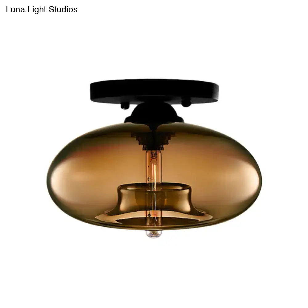 Glass Oval Flush Mount by Decorbites, amber glass shade with black canopy, ceiling light on Tampa Home & Garden Store