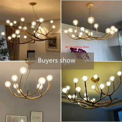 Chandelier Decorbites golden iron tree-branch bubble bulbs, four-view dining room display on Tampa Home & Garden Store