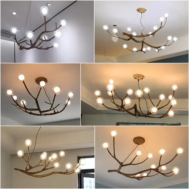 Chandelier golden iron tree-branch with bubble bulbs Decorbites for dining room on Tampa Home & Garden Store