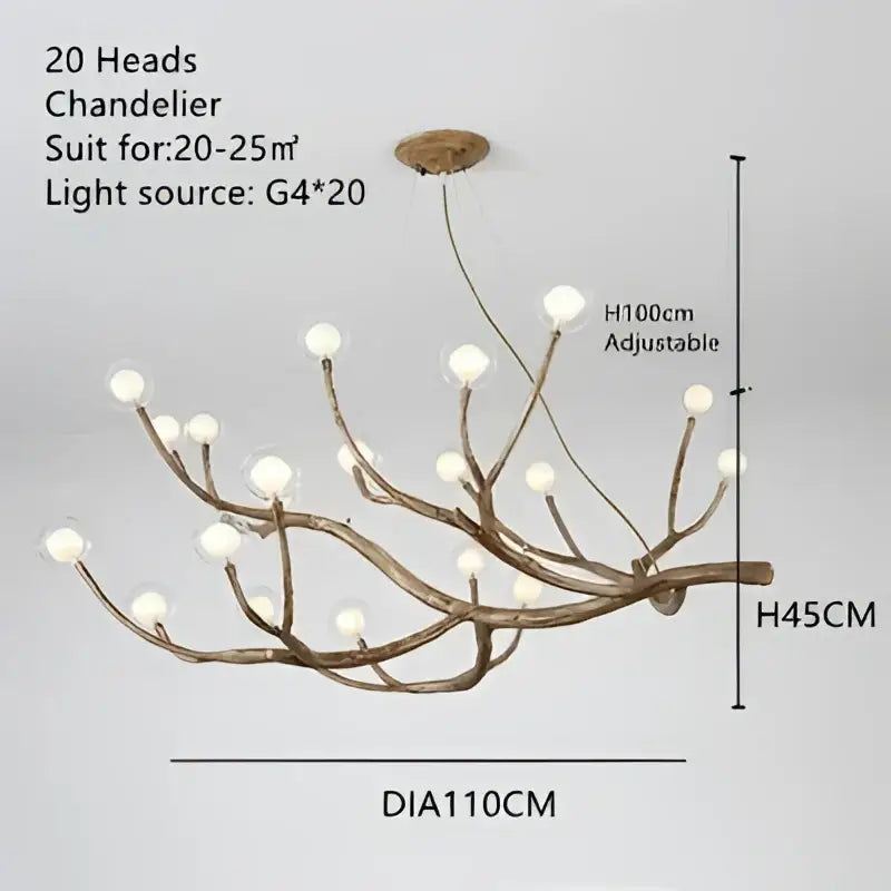Golden iron tree-branch chandelier with 20 white bubble bulbs by Decorbites for dining room on Tampa Home & Garden Store