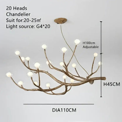 Golden iron tree-branch chandelier with 20 white bubble bulbs by Decorbites for dining room on Tampa Home & Garden Store