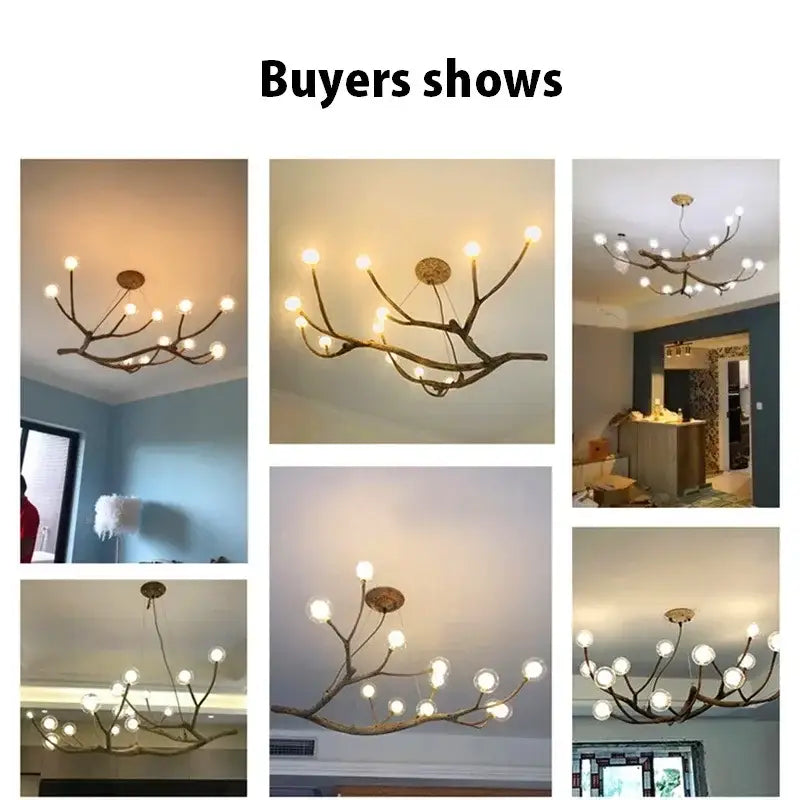 Chandelier golden iron tree-branch bubble chandelier with globe bulbs for dining room on Tampa Home & Garden Store