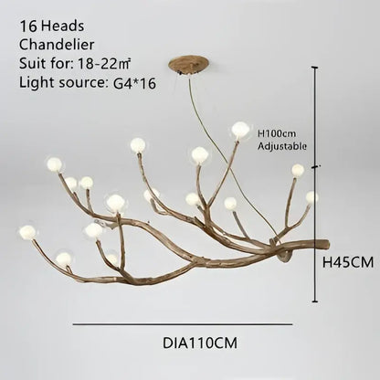 Golden iron tree branch chandelier with 16 bubble bulbs for dining room on Tampa Home & Garden Store