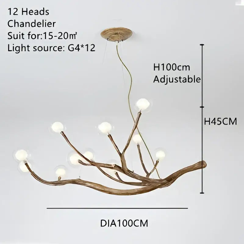Golden iron tree-branch bubble chandelier with 12 bulbs, 100 cm dia, adjustable height on Tampa Home & Garden Store