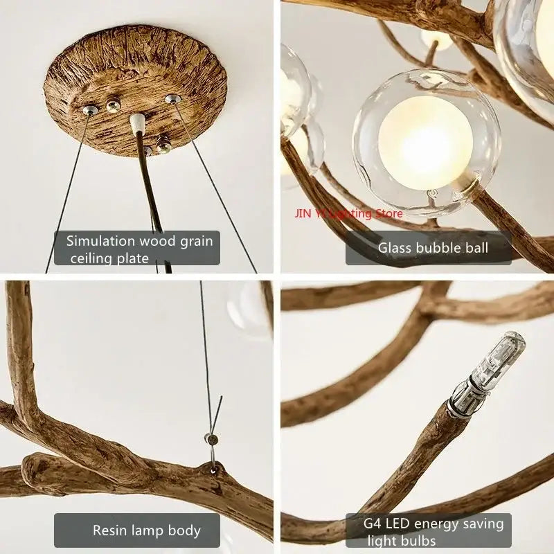 Chandelier Decorbites golden iron tree-branch with glass bubble balls and resin lamp body on Tampa Home & Garden Store