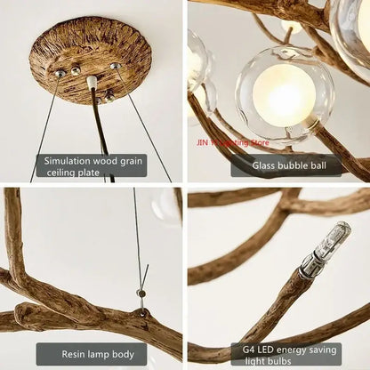 Chandelier Decorbites golden iron tree-branch with glass bubble balls and resin lamp body on Tampa Home & Garden Store