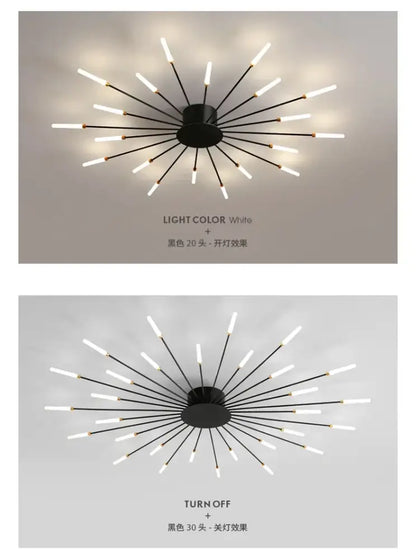 Gold Nordic LED Ceiling Light by Decorbites, starburst black metal with white LEDs, 20–30 rays on Tampa Home & Garden Store