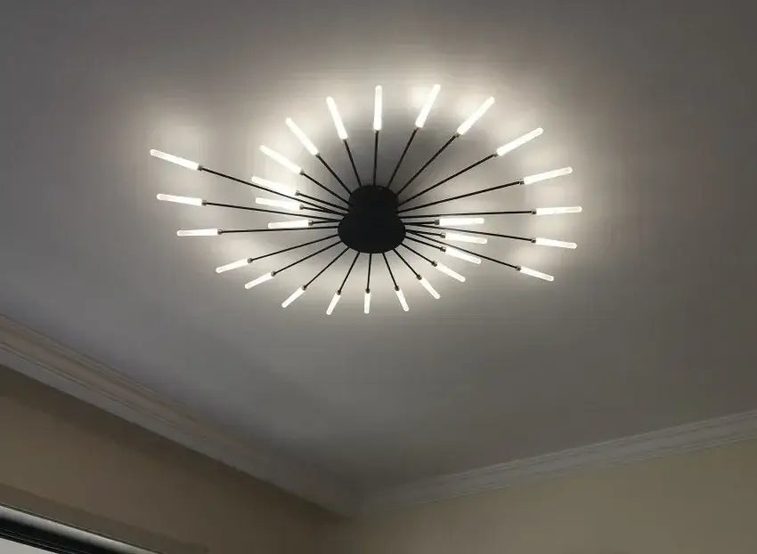 Gold Nordic LED Ceiling Light flush mount with radiating metal spokes and LED tubes on Tampa Home & Garden Store