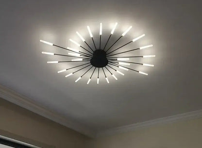 Gold Nordic LED Ceiling Light flush mount with radiating metal spokes and LED tubes on Tampa Home & Garden Store