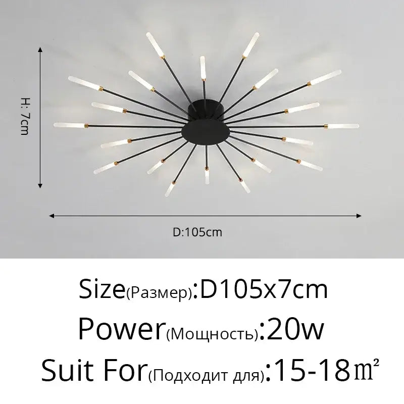 Gold Nordic LED ceiling light sputnik flush mount with black spokes and white LEDs on Tampa Home & Garden Store