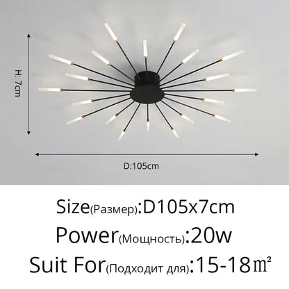 Gold Nordic LED ceiling light sputnik flush mount with black spokes and white LEDs on Tampa Home & Garden Store