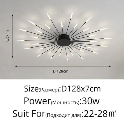 Gold Nordic LED ceiling light Decorbites starburst radial spokes with white LED tubes, 128 cm dia on Tampa Home & Garden Store
