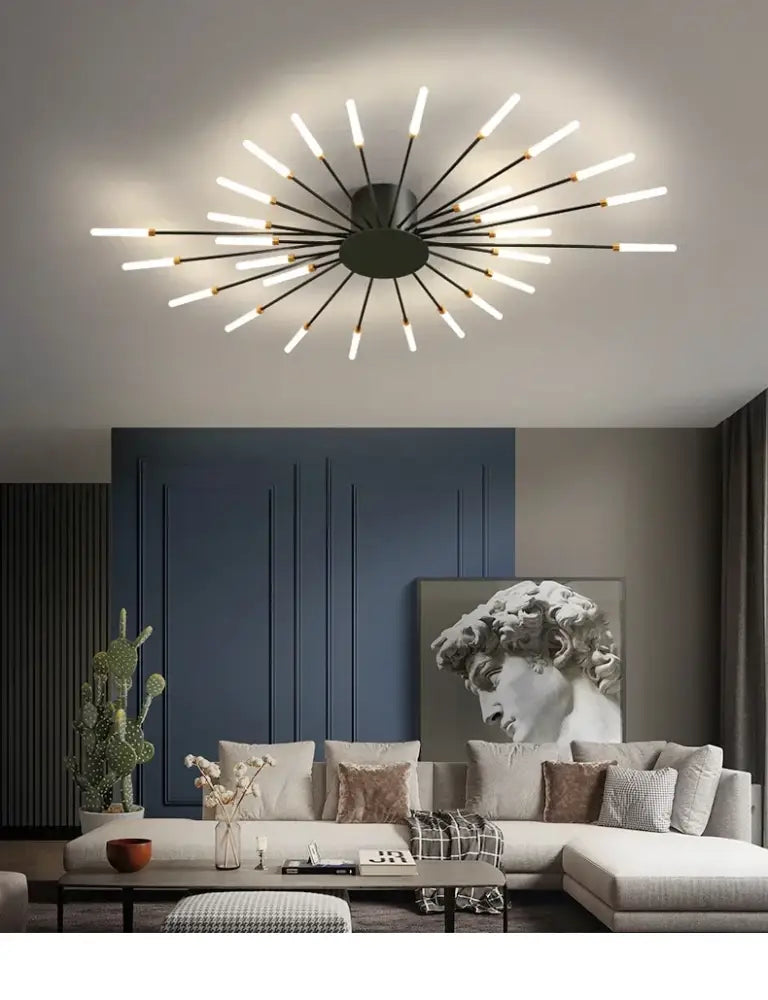 Gold Nordic LED ceiling light flush mount starburst by Decorbites with black spokes and white LEDs on Tampa Home & Garden Store