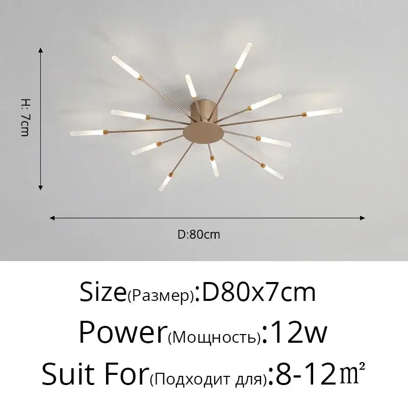 Decorbites gold Nordic LED ceiling light, sputnik-style flush mount with brass arms on Tampa Home & Garden Store