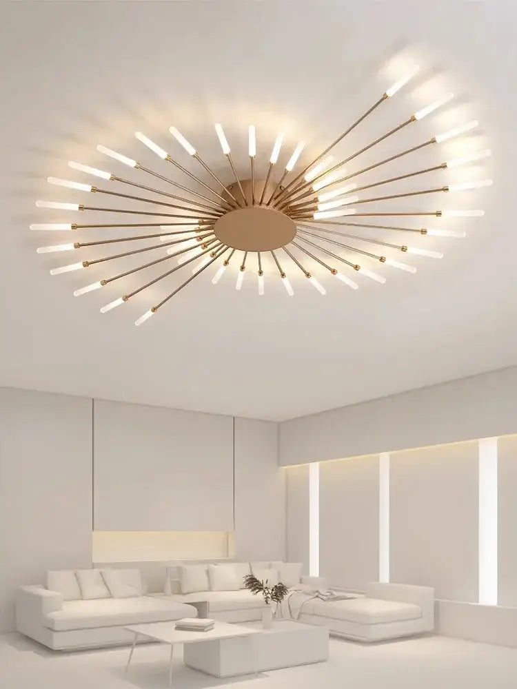 Gold Nordic LED Ceiling Light by Decorbites, brass starburst flush mount with radial rods on Tampa Home & Garden Store