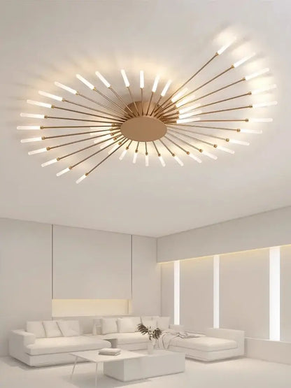 Gold Nordic LED Ceiling Light by Decorbites, brass starburst flush mount with radial rods on Tampa Home & Garden Store