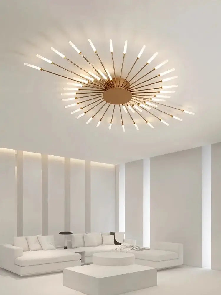 Gold Nordic LED Ceiling Light by Decorbites, sunburst gold spokes with warm LEDs, flush mount on Tampa Home & Garden Store