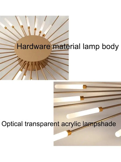 Gold Nordic LED ceiling light by Decorbites, gold sunburst flush mount with radial spokes on Tampa Home & Garden Store
