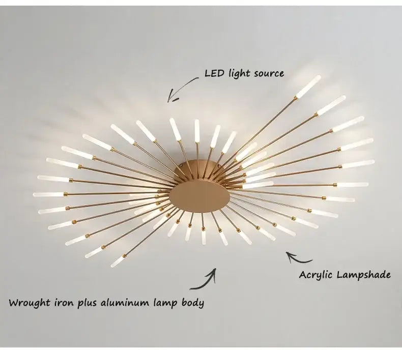Gold Nordic LED Ceiling Light flush mount by Decorbites, starburst acrylic lampshade on Tampa Home & Garden Store