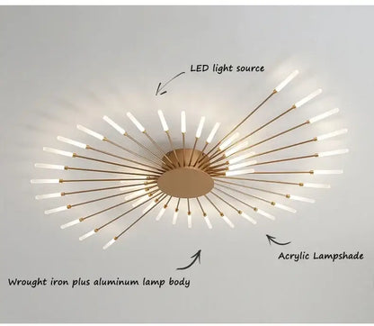 Gold Nordic LED Ceiling Light flush mount by Decorbites, starburst acrylic lampshade on Tampa Home & Garden Store