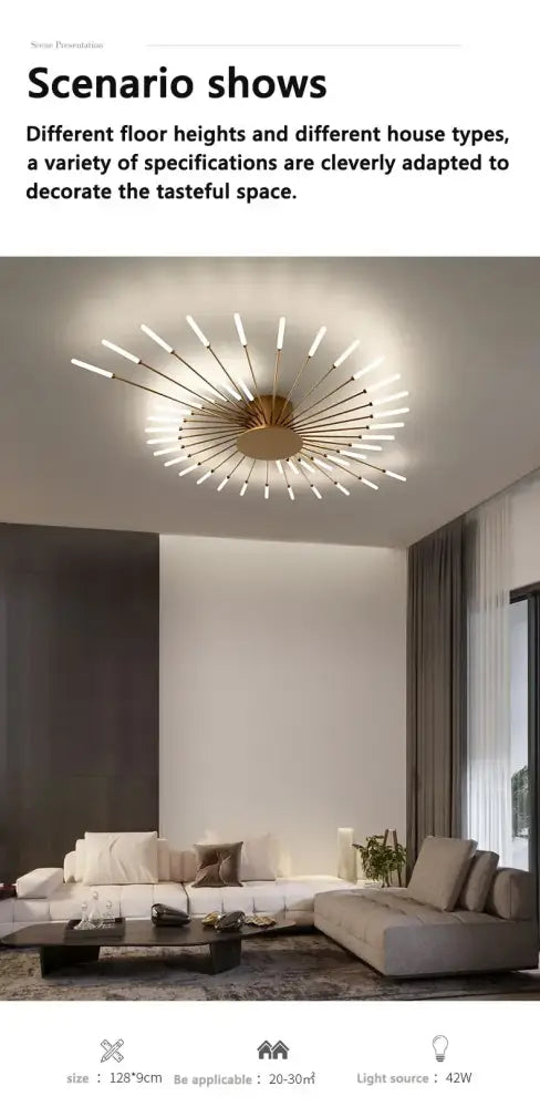 Gold Nordic LED Ceiling Light flush mount with gold starburst radiating design Decorbites on Tampa Home & Garden Store