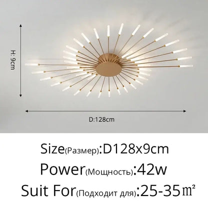 Gold Nordic LED ceiling light starburst flush mount by Decorbites, 128cm dia, 42W on Tampa Home & Garden Store