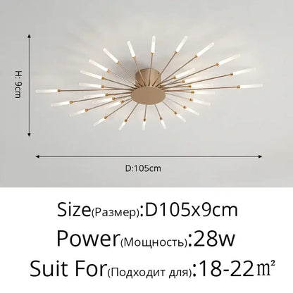 Decorbites Gold Nordic LED ceiling light, starburst with gold rods, 105cm dia 9cm high on Tampa Home & Garden Store