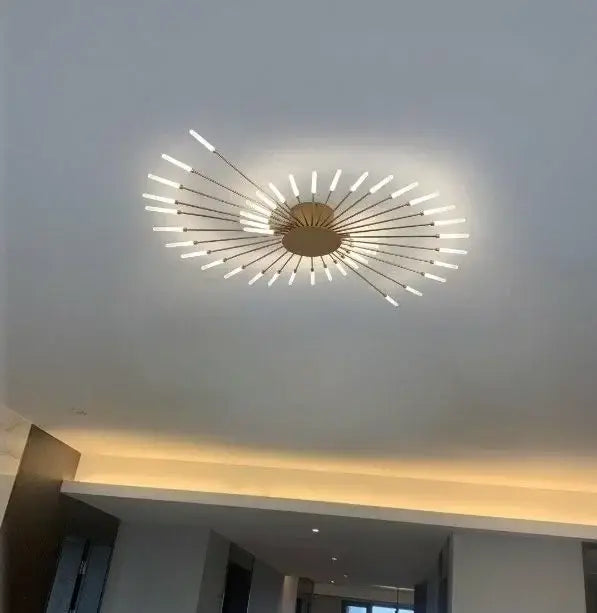 Gold Nordic LED ceiling light by Decorbites, flush mount fixture with radiating rods in gold on Tampa Home & Garden Store