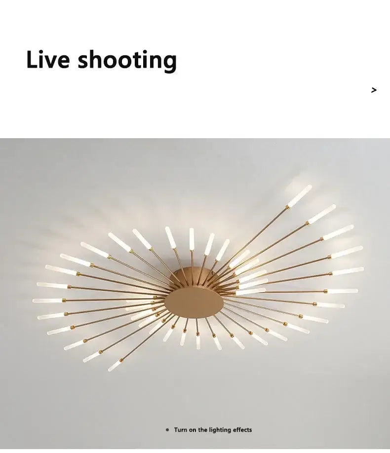 Gold Nordic LED Ceiling Light flush mount with gold radial sunburst spokes on Tampa Home & Garden Store