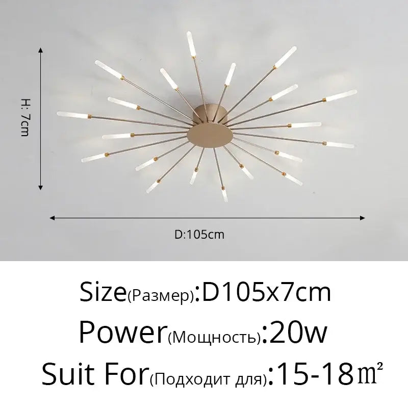 Decorbites gold Nordic LED ceiling light flush mount starburst fixture with brass arms 20W on Tampa Home & Garden Store
