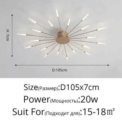Decorbites gold Nordic LED ceiling light flush mount starburst fixture with brass arms 20W on Tampa Home & Garden Store