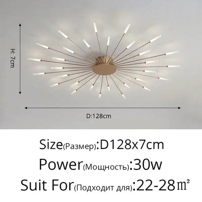 Gold Nordic LED ceiling light flush mount by Decorbites; starburst design with radial gold rods on Tampa Home & Garden Store