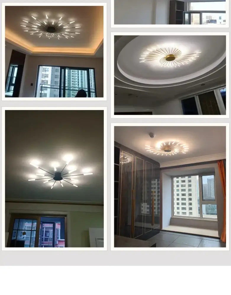 Gold Nordic LED ceiling light flush mount with starburst spokes Decorbites 5 images on Tampa Home & Garden Store