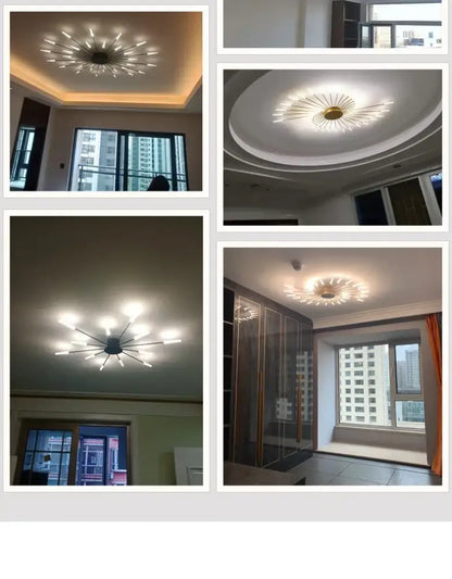 Gold Nordic LED ceiling light flush mount with starburst spokes Decorbites 5 images on Tampa Home & Garden Store