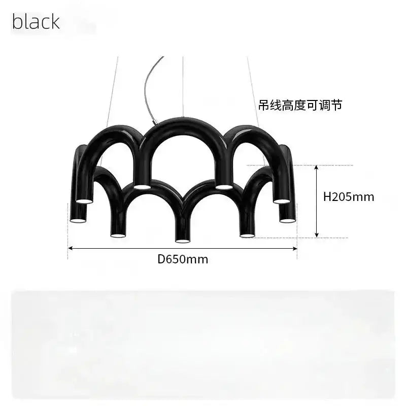 Chandelier Decorbites modern black u shaped with arched loops, 650mm dia, 205mm height on Tampa Home & Garden Store