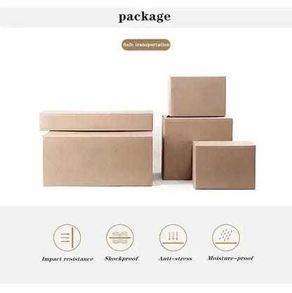 Five brown cardboard chandelier packaging boxes in assorted sizes by Decorbites on Tampa Home & Garden Store