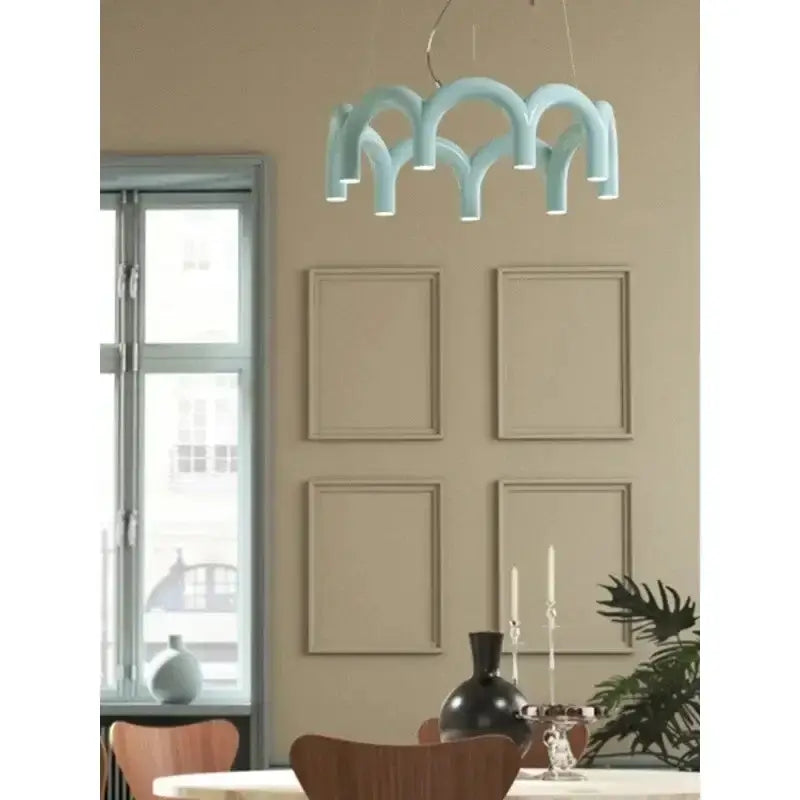Chandelier modern blue u-shaped arch design for dining room on Tampa Home & Garden Store