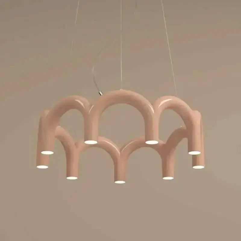Chandelier Modern pink U-shaped arms with LED ends, glossy finish, ceiling mount, Decorbites on Tampa Home & Garden Store