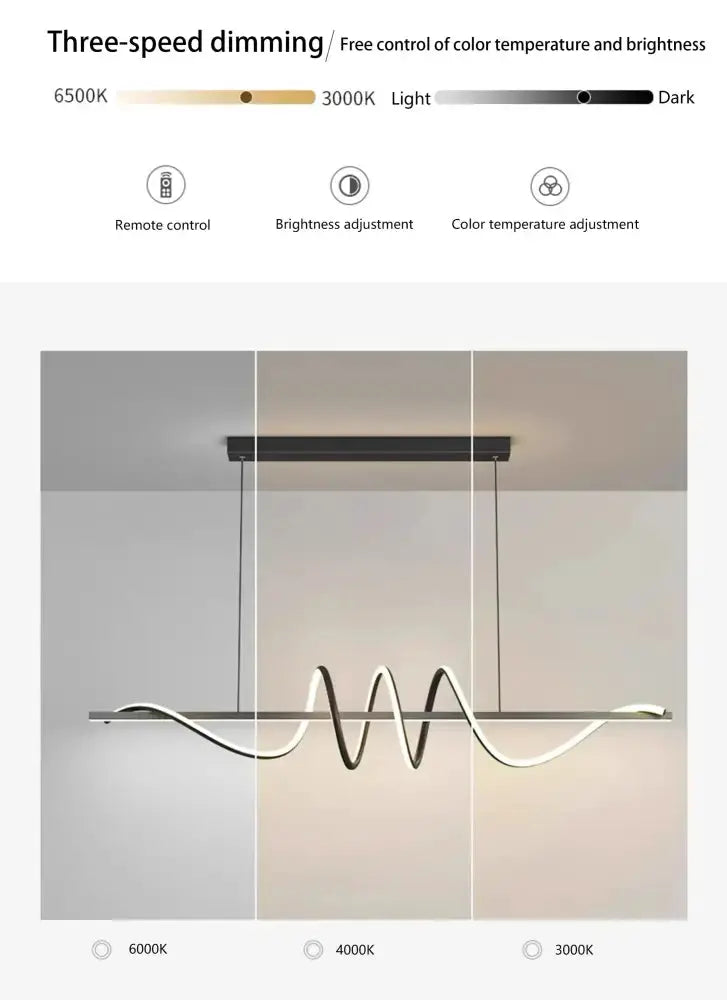 Decorbites sleek wavy pendant light with brushed metallic finish, 6000K/4000K/3000K on Tampa Home & Garden Store