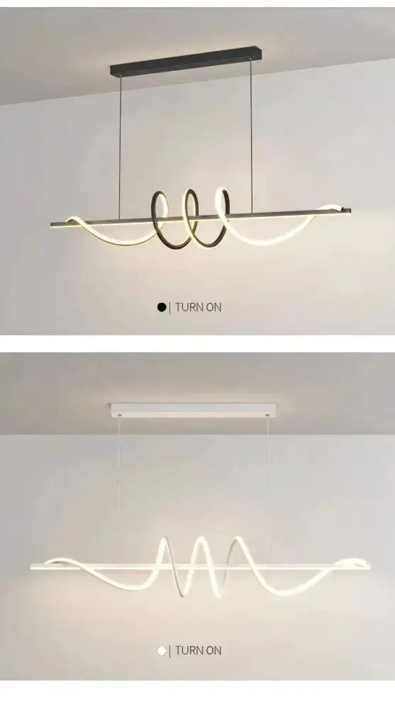 Decorbites sleek wavy pendant lights with brushed metal finish and spiral accents for dining on Tampa Home & Garden Store
Decorbites white wavy pendant lights with linear bar and glowing spirals for dining on Tampa Home & Garden Store