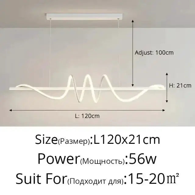 Decorbites Sleek wavy LED pendant lamp, brushed metallic finish, 120cm long on Tampa Home & Garden Store