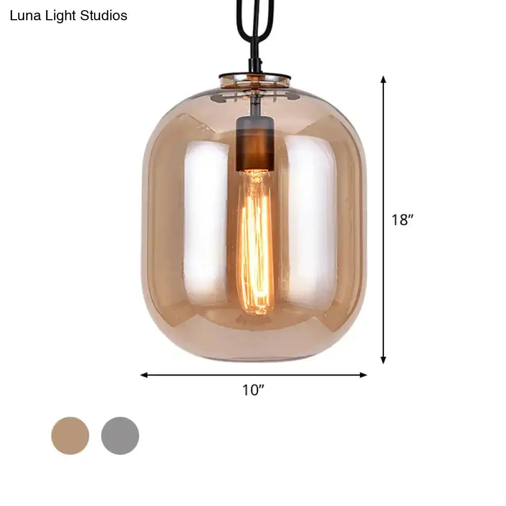 Industrial Smoke Gray and Cognac Glass Pendant