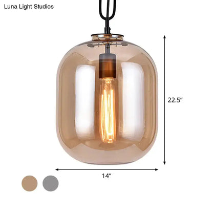 Industrial Smoke Gray and Cognac Glass Pendant