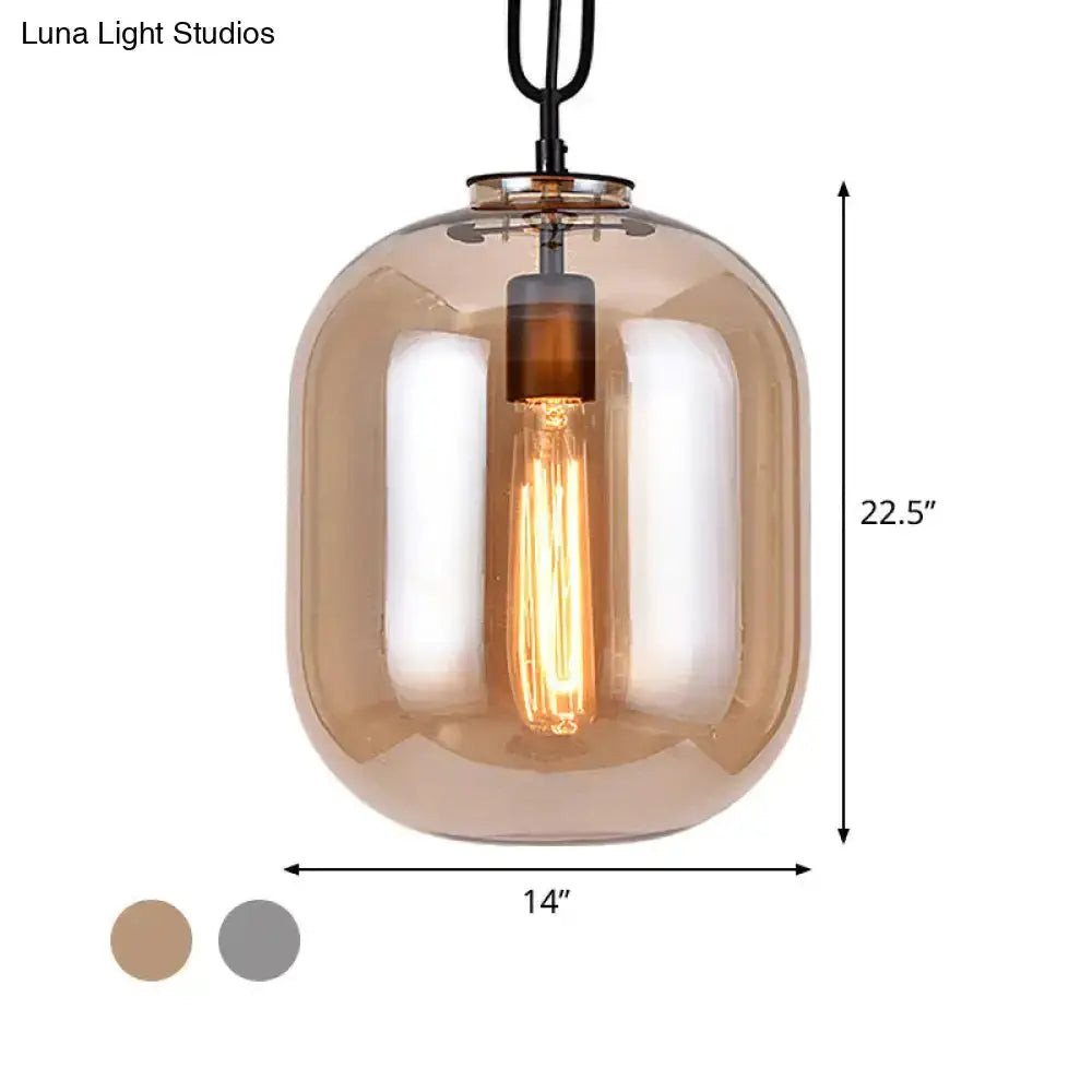 Industrial Smoke Gray and Cognac Glass Pendant