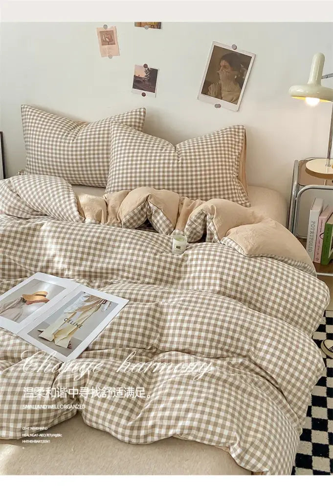 Soft Washed Beige Quilted Duvet Cover Set
