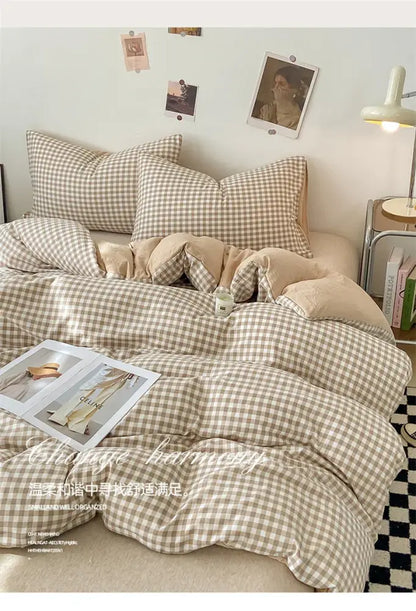 Soft Washed Beige Quilted Duvet Cover Set